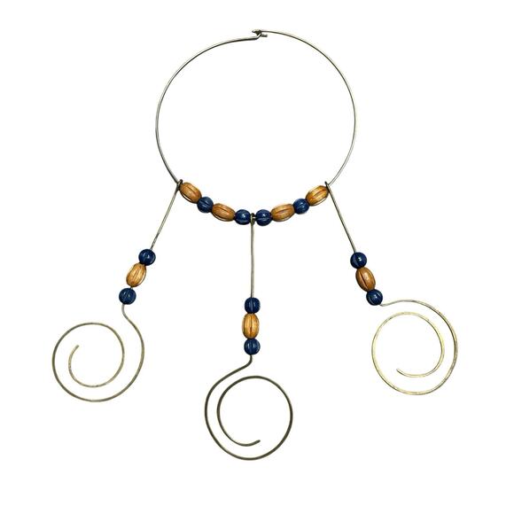 Unbranded Jewelry - Vintage 1960’s MCM Modernist Choker Necklace Metal w/ Wooden Beads